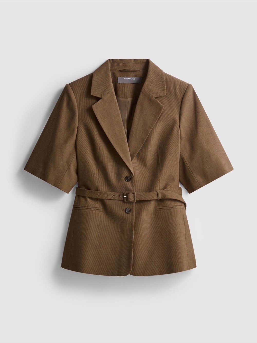 Brown Short-Sleeve Belted Blazer Jacket
